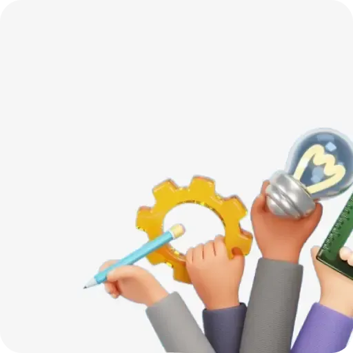 People holding cog and lightbulb